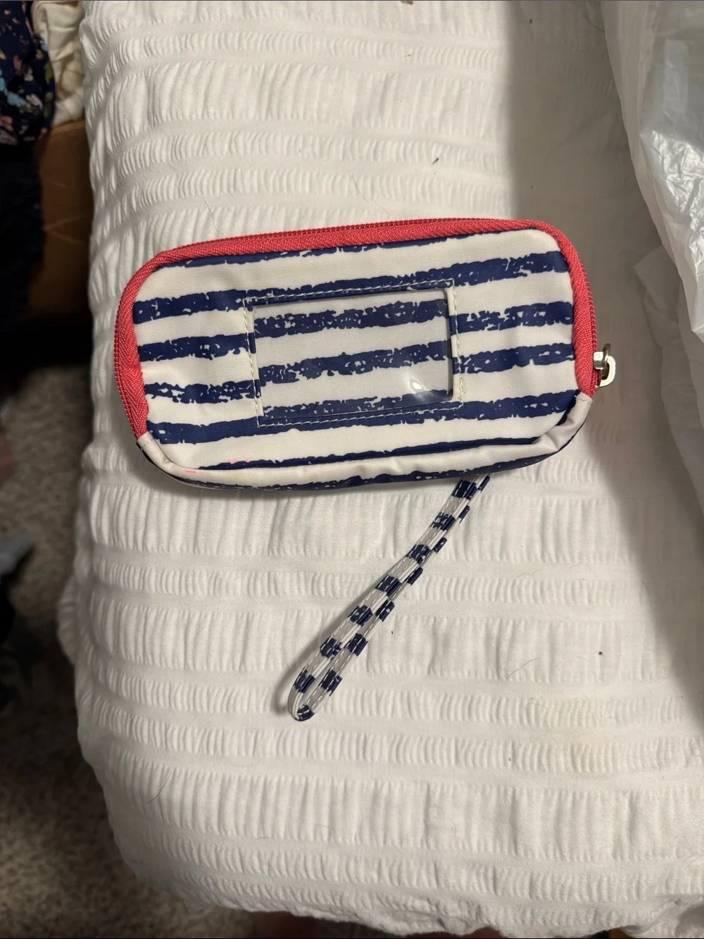 Scout Striped Wristlet Pouch in Navy, White and Coral